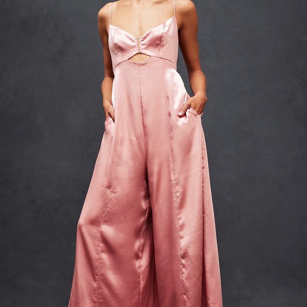 Free People Satin Pink Abbie Jumpsuit